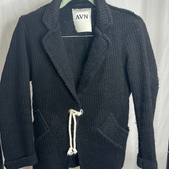AVN petite women’s black crocheted sweater jacket blazer - Picture 1 of 3